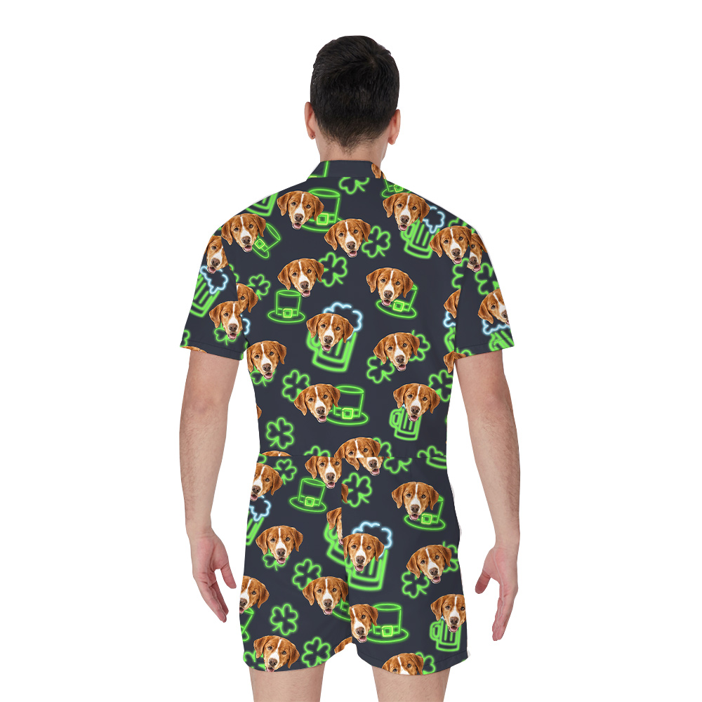 Custom St Patricks Day Hawaiian Men Romper with Dog Face