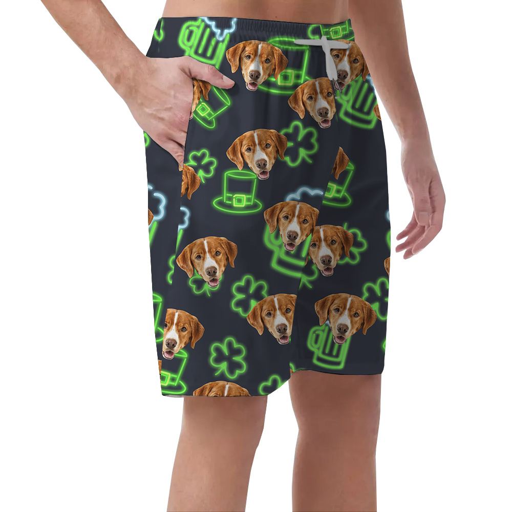 Hawaiian Men Short with Dog Face for St Patricks Day