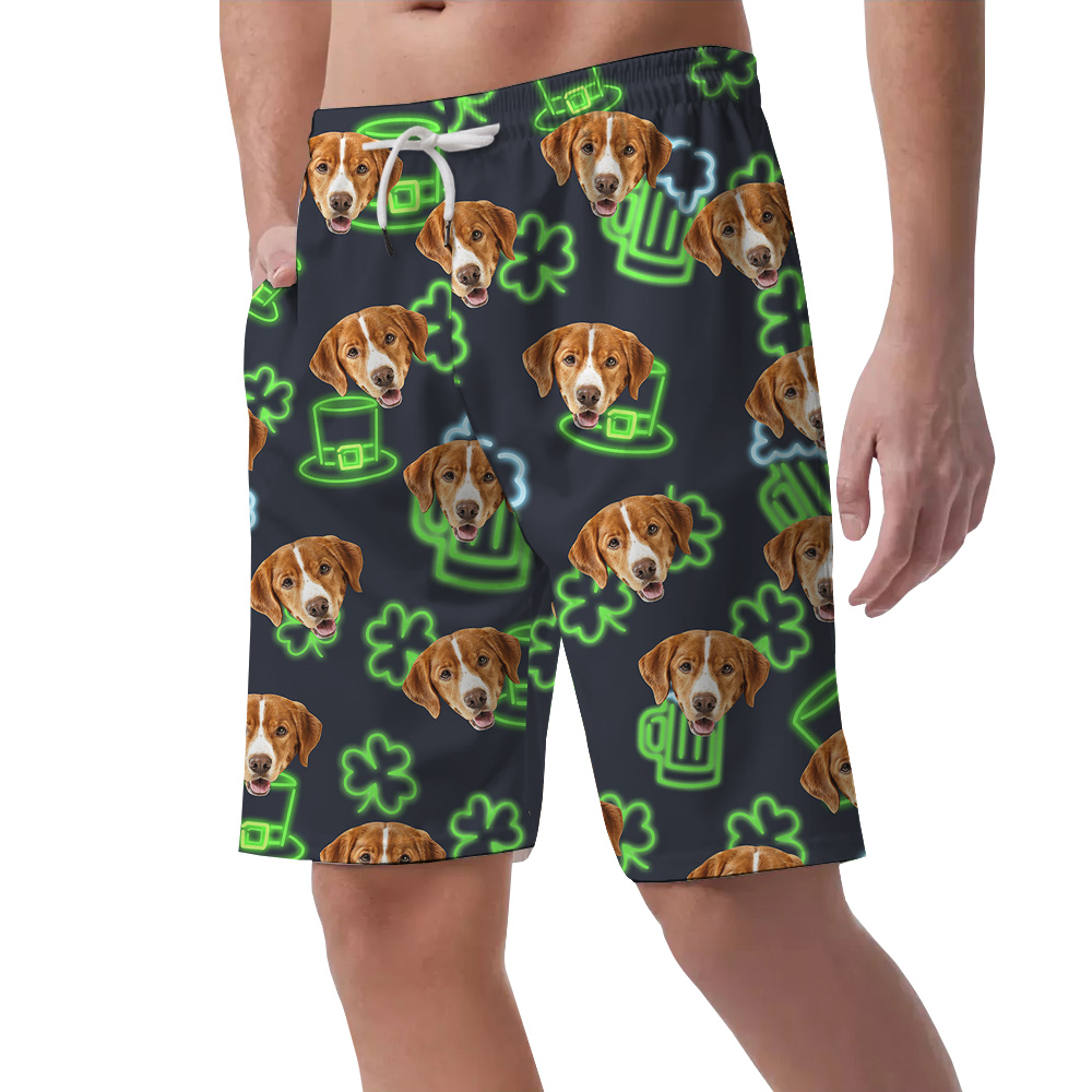 Hawaiian Men Short with Dog Face for St Patricks Day