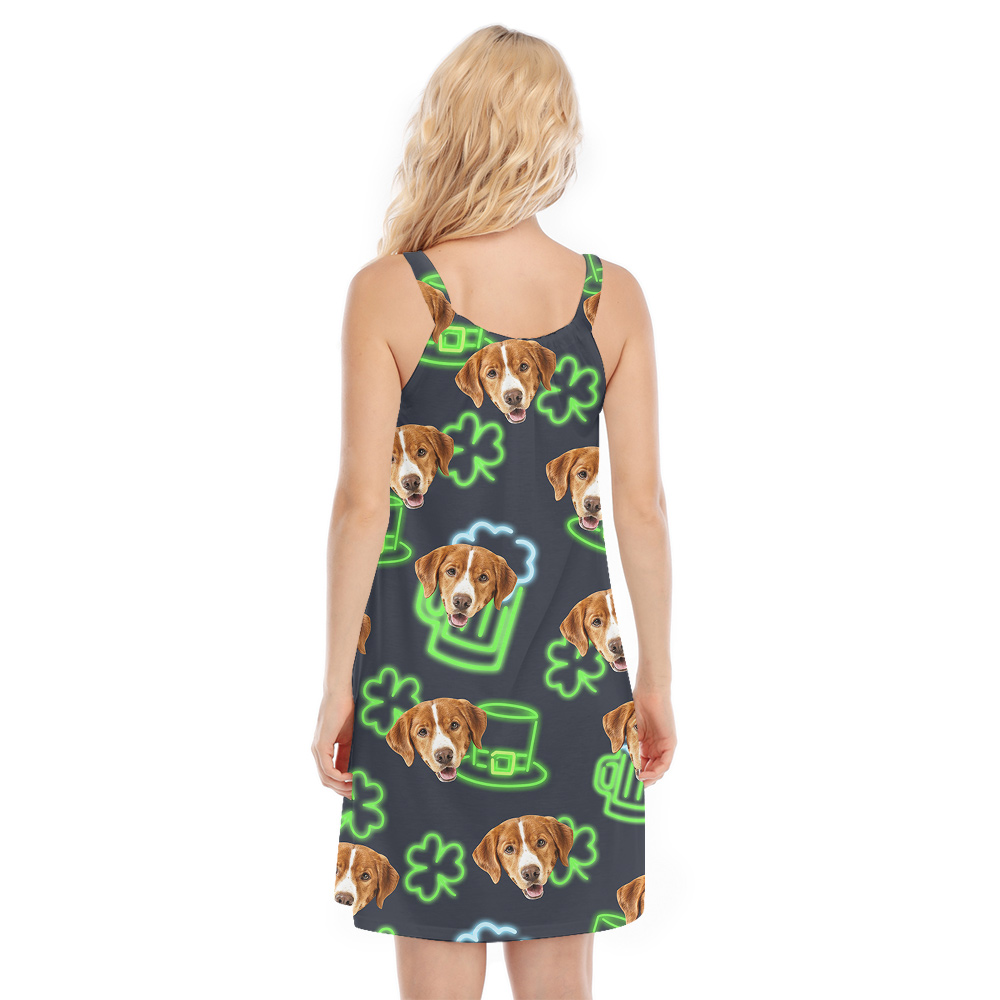 Funny Custom Dog Face St Patricks Day Hawaiian Cami Dress