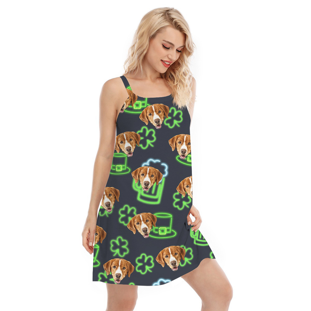 Funny Custom Dog Face St Patricks Day Hawaiian Cami Dress