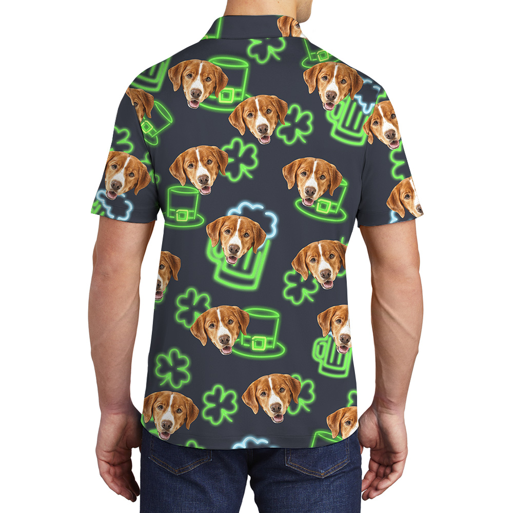 Funny Custom Dog Face St Patricks Day Hawaiian Polo Shirt