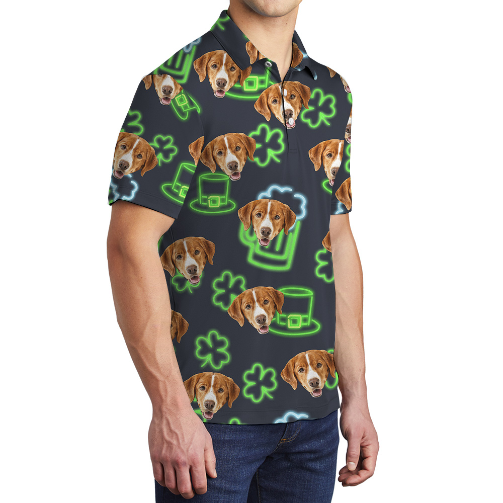 Funny Custom Dog Face St Patricks Day Hawaiian Polo Shirt
