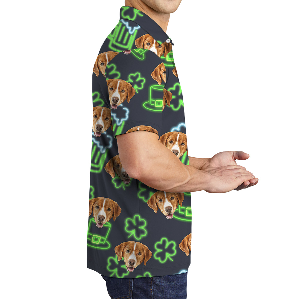Funny Custom Dog Face St Patricks Day Hawaiian Polo Shirt
