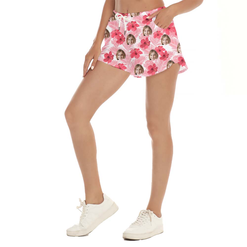 Pink Women's Custom Beach Shorts With Photos