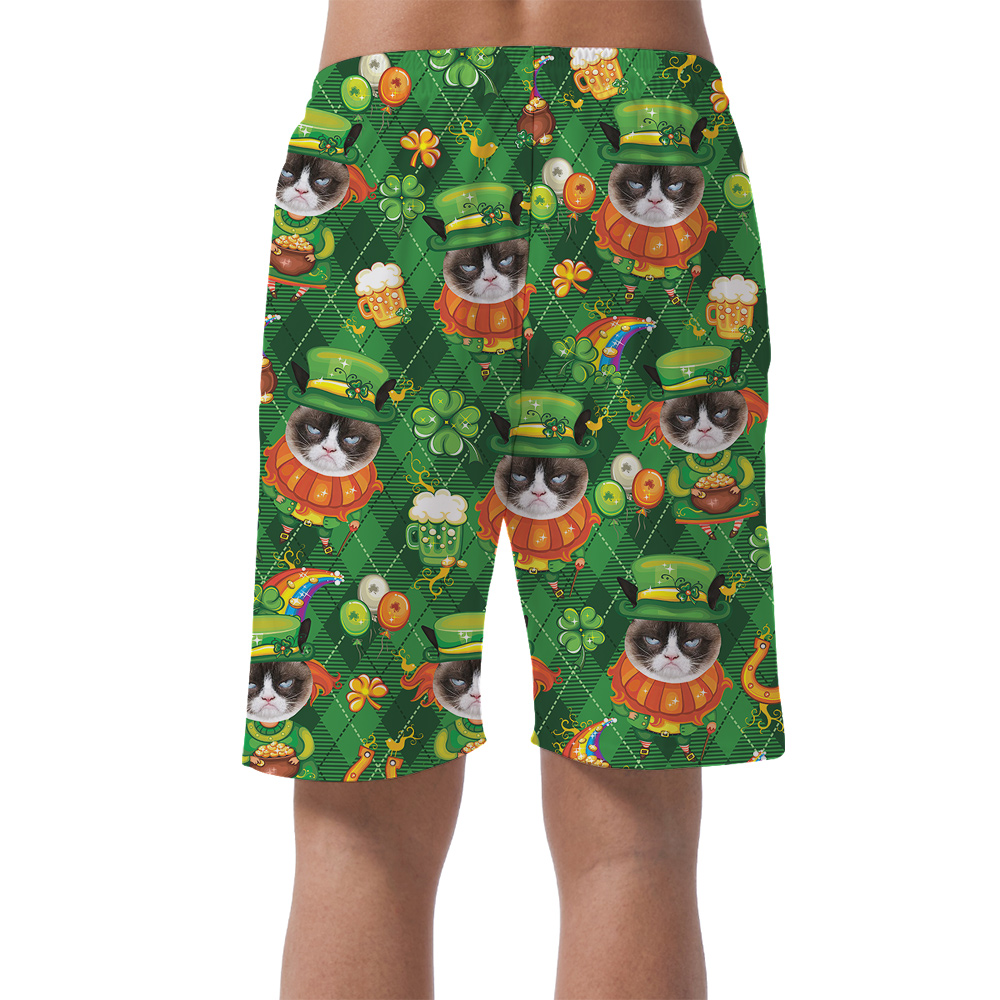 Personalized Photo Upload Cat St Patricks Day Hawaiian Men Short