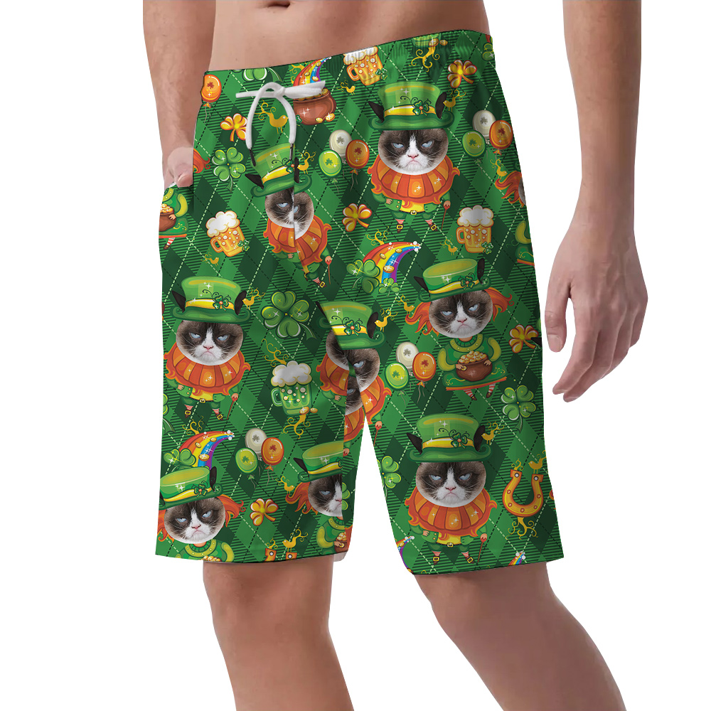 Personalized Photo Upload Cat St Patricks Day Hawaiian Men Short