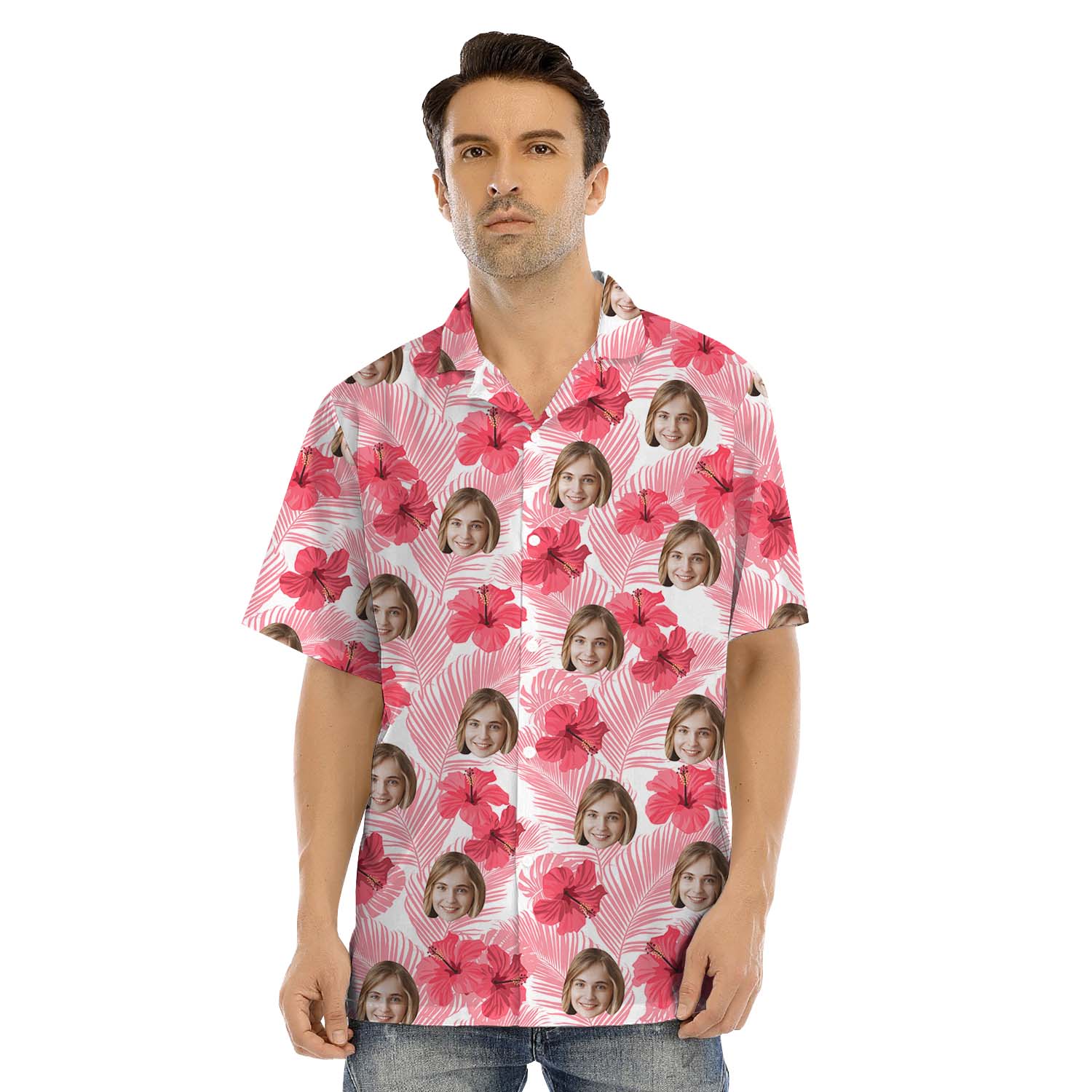 Cool Pink Custom Face Matching Family Hawaiian Outfits With Dogs