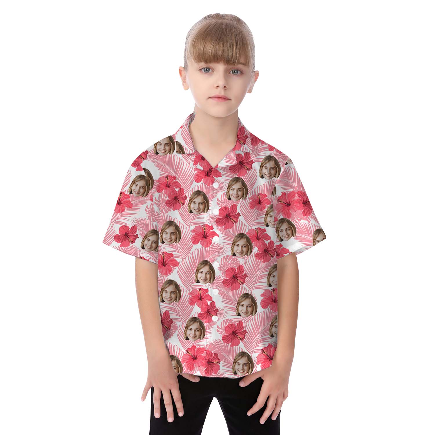 Cool Pink Custom Face Matching Family Hawaiian Outfits With Dogs