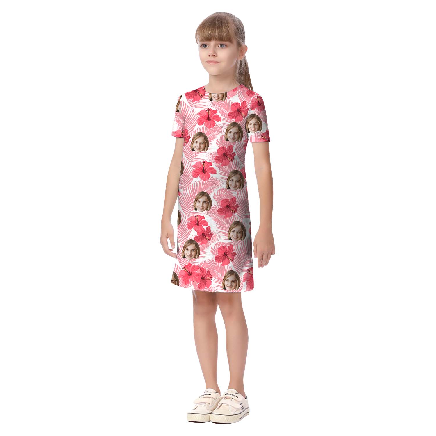 Cool Pink Custom Face Matching Family Hawaiian Outfits With Dogs