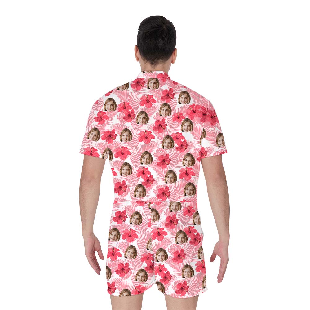 Pink Hibiscus Custom Photo Male Romper