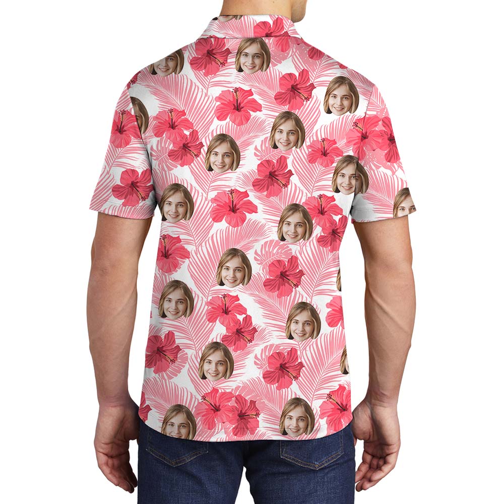 Custom Face Hibiscus Pink Golf Polo Shirts