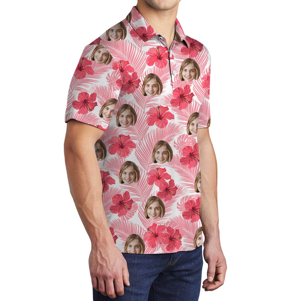 Custom Face Hibiscus Pink Golf Polo Shirts