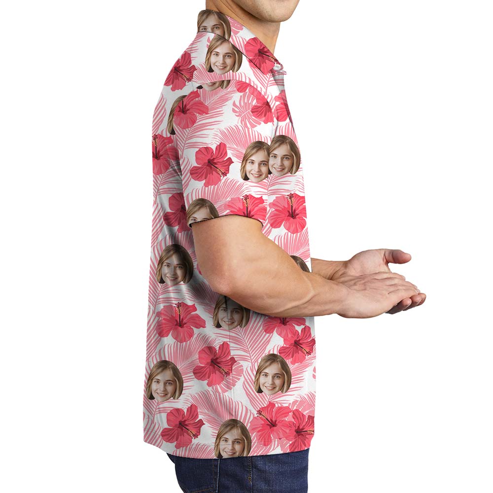 Custom Face Hibiscus Pink Golf Polo Shirts