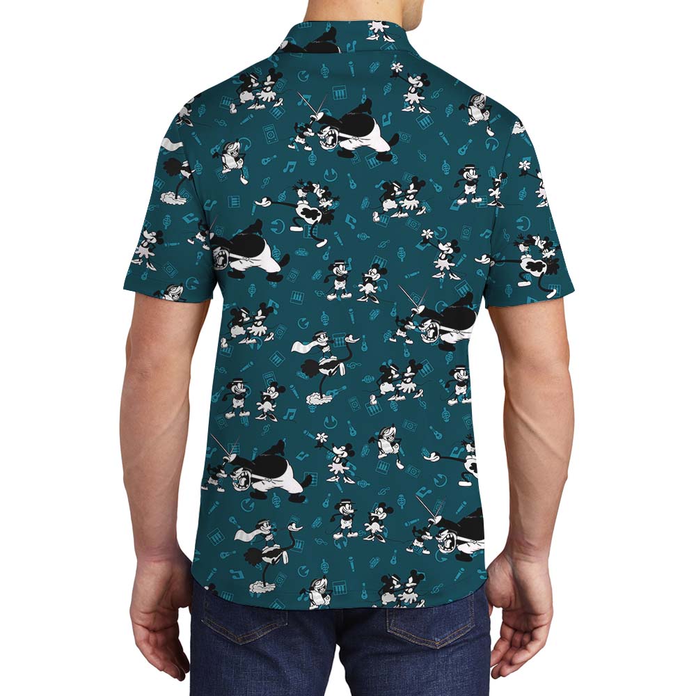 Vintage Mickey Mouse White And Black Collared Men's Shirts