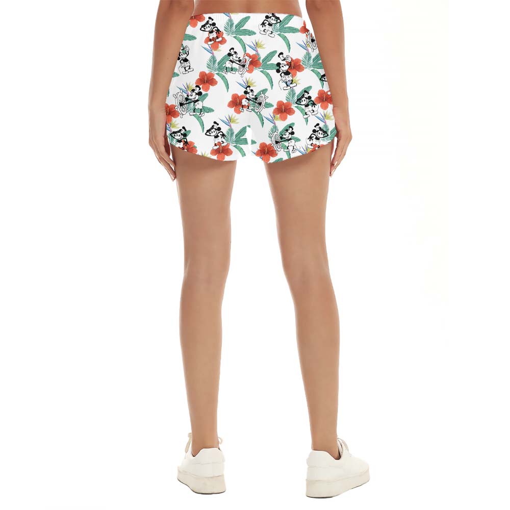 Hibiscus And Mickey Steamboat Willie Women's Shorts