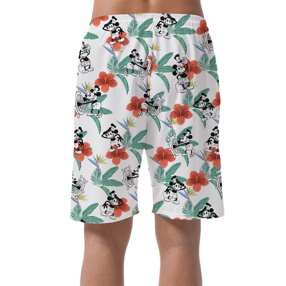 Tropical Mickey Steamboat Willie Men's Beach Shorts