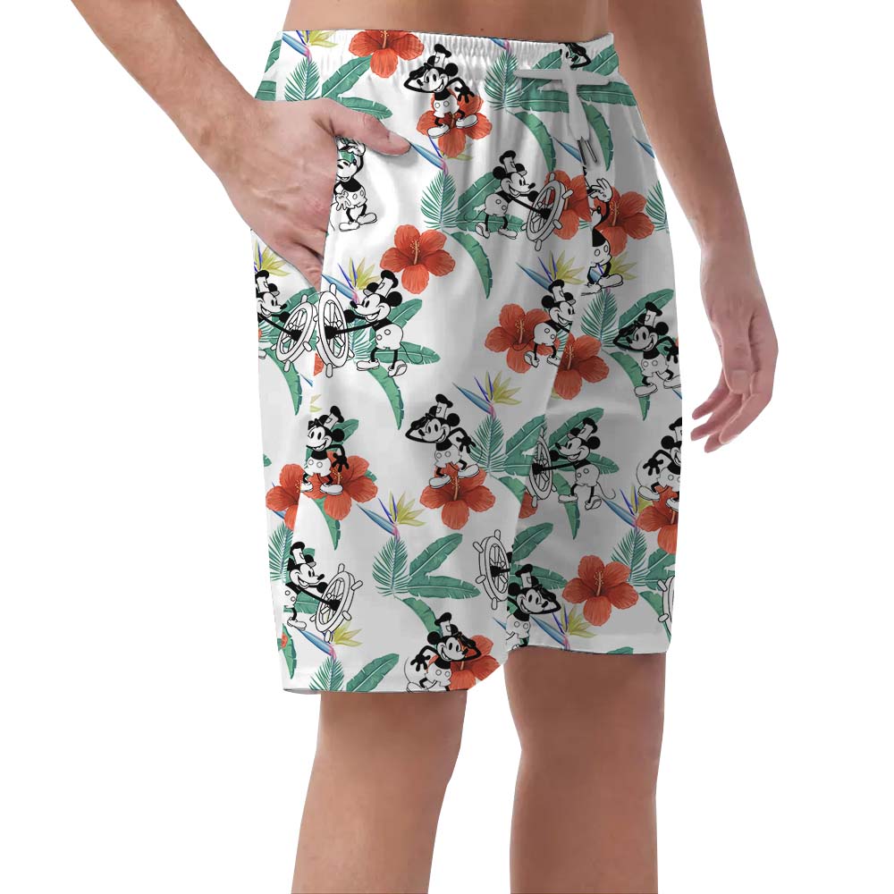 Tropical Mickey Steamboat Willie Men's Beach Shorts