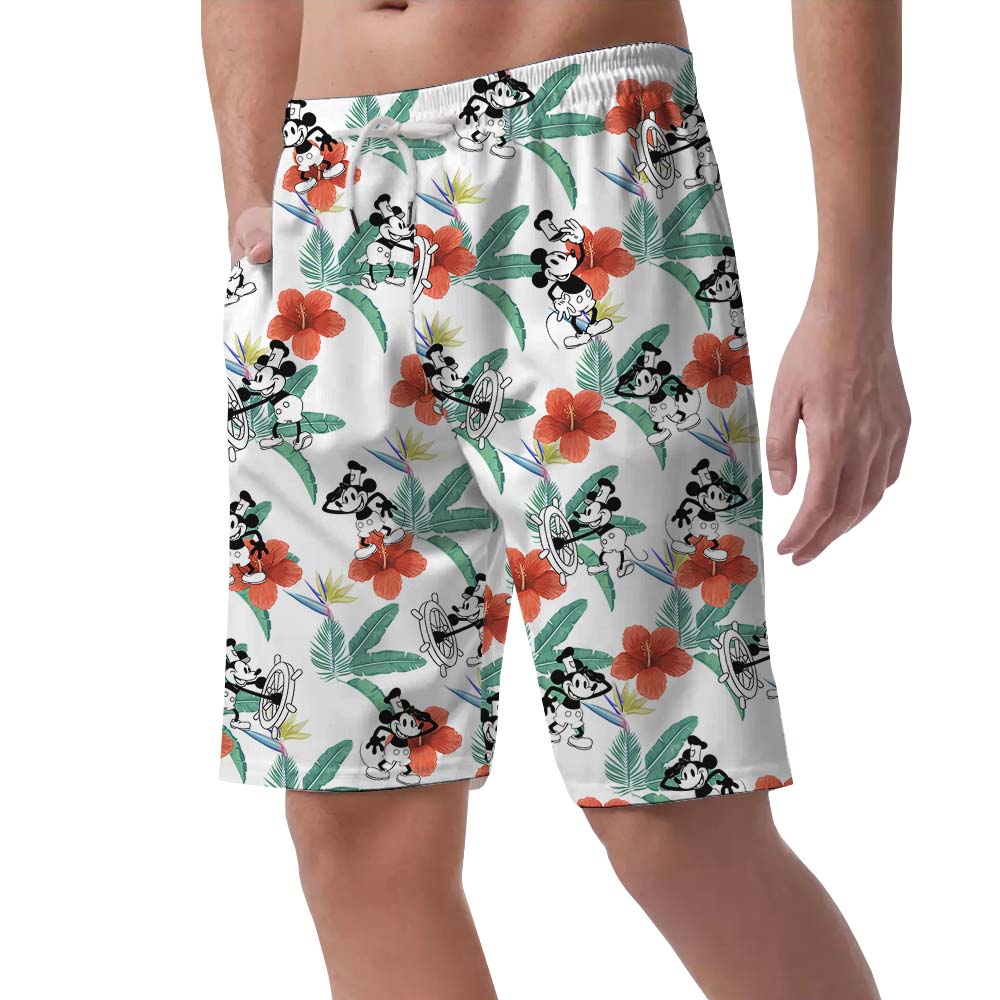 Tropical Mickey Steamboat Willie Men's Beach Shorts