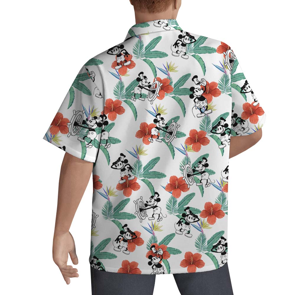 Mickey Mouse Steamboat Willie Floral Hawaiian Shirt For Men