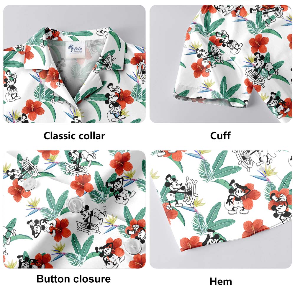 Mickey Mouse Steamboat Willie Floral Hawaiian Shirt For Men