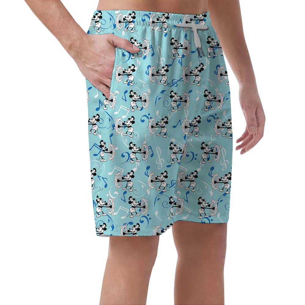 Blue Mickey Mouse Steamboat Willie Men's Beach Shorts