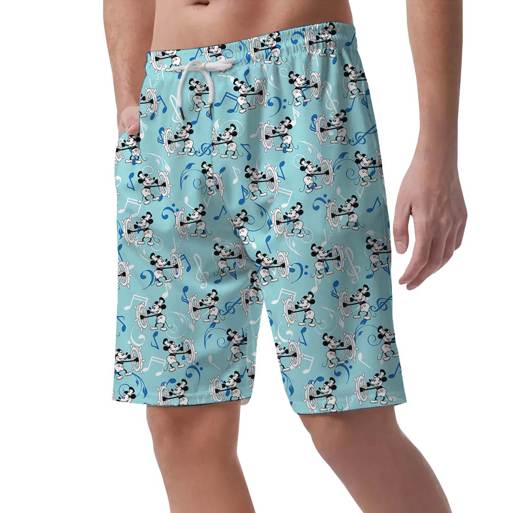 Blue Mickey Mouse Steamboat Willie Men's Beach Shorts
