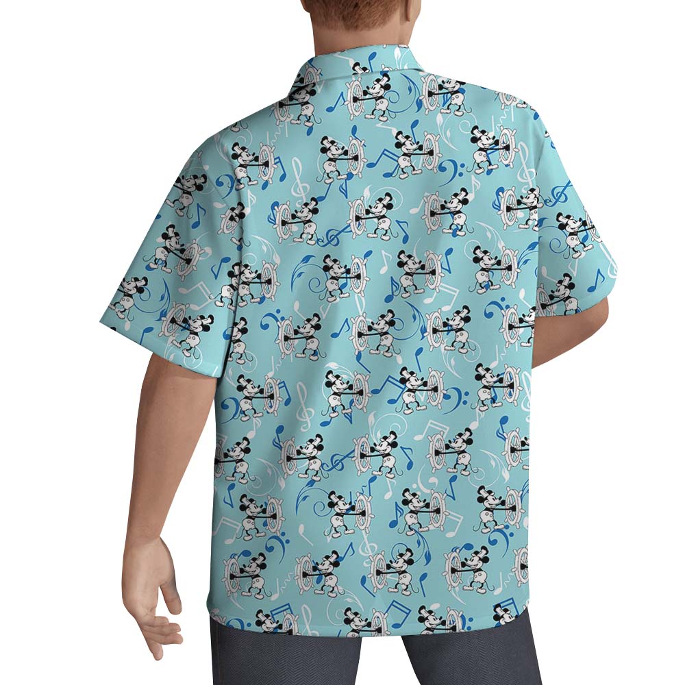 Mickey Mouse Steamboat Willie Men's Button Up Shirts Blue