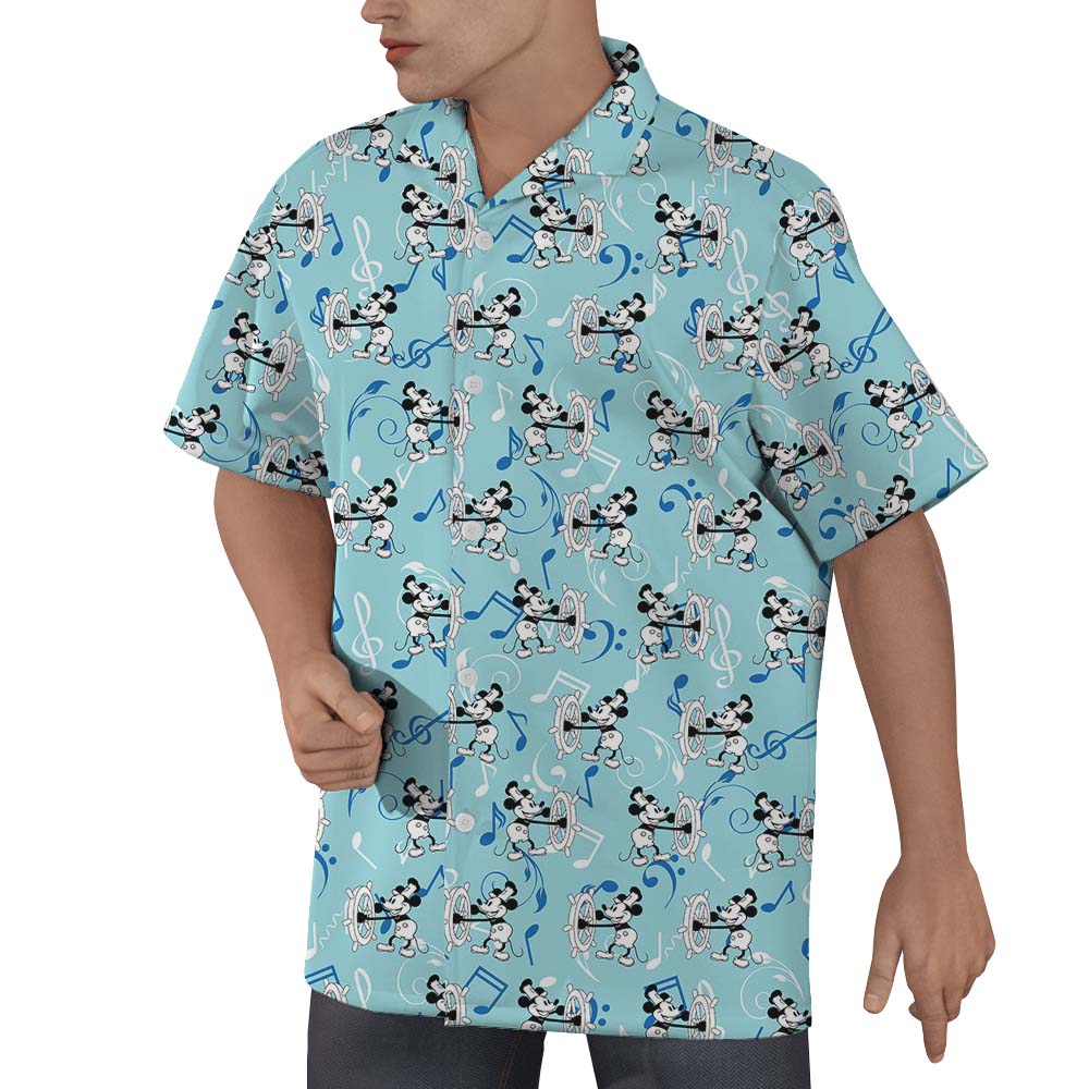 Mickey Mouse Steamboat Willie Men's Button Up Shirts Blue