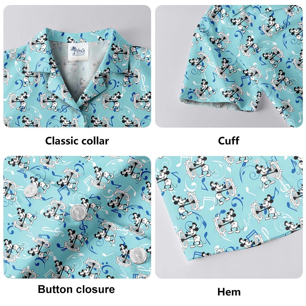 Mickey Mouse Steamboat Willie Men's Button Up Shirts Blue