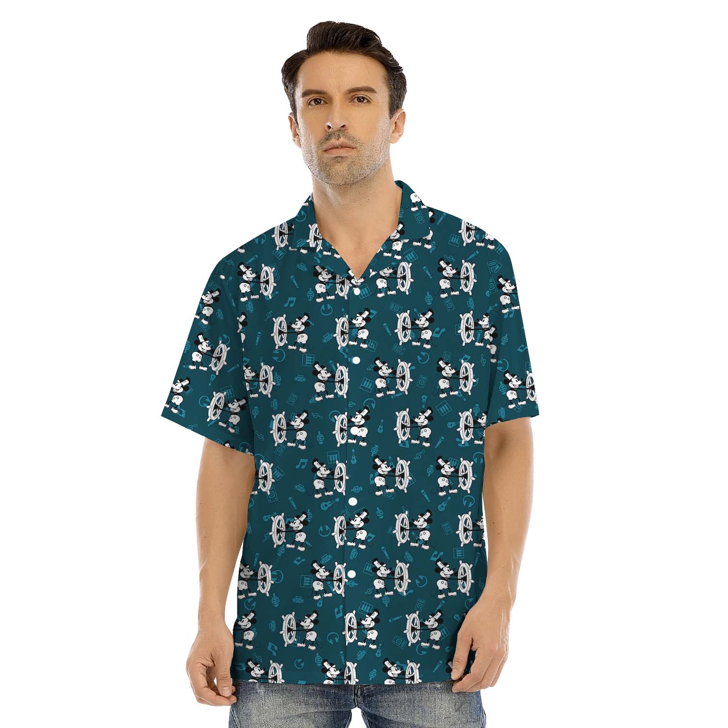 White And Black Mickey Steamboat Willie Music Matching Hawaiian Family Outfits