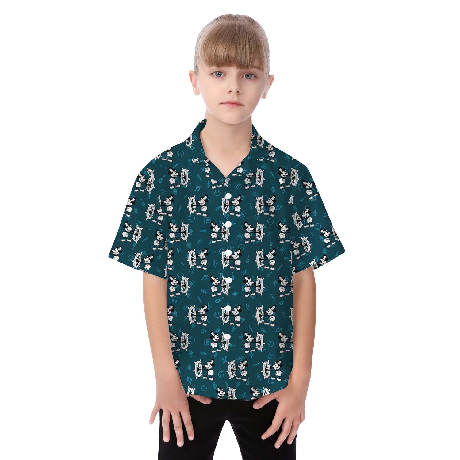 White And Black Mickey Steamboat Willie Music Matching Hawaiian Family Outfits