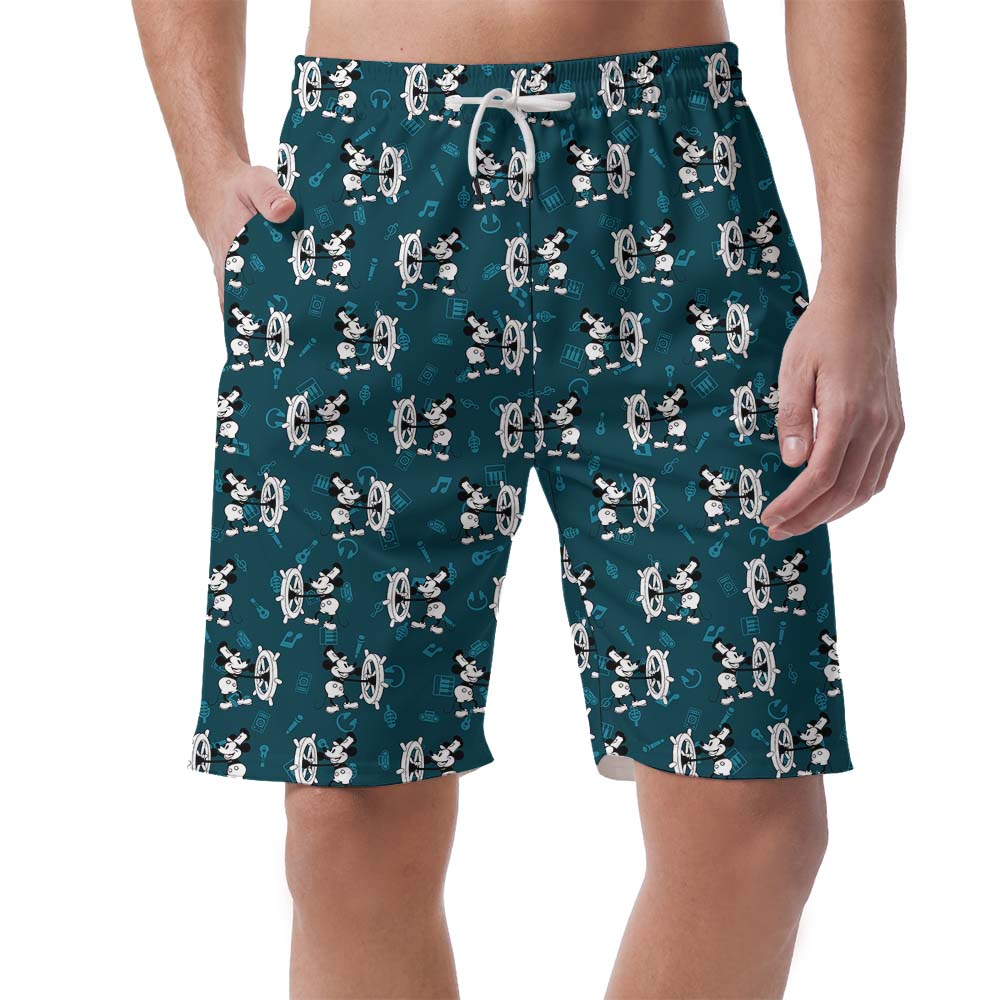 White And Black Mickey Steamboat Willie Men's Hawaiian Shorts - variant image 1