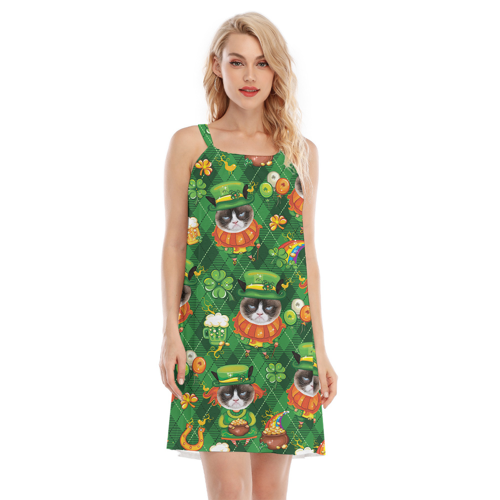 St. Patrick's Purrsonalized Custom Cat Face Cami Dress - variant image 1