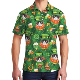 Irish Charm Custom Cat St Patricks Day Hawaiian Polo Shirts