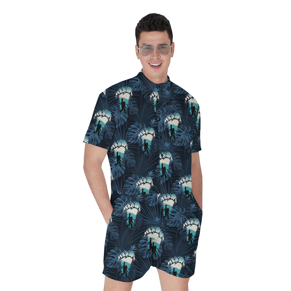 Funny Sasquatch Tropical Navy Men's Hawaiian Romper - variant image 1
