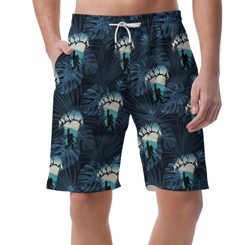 Funny Tropical Bigfoot Navy Hawaiian Beach Shorts For Men - variant image 1