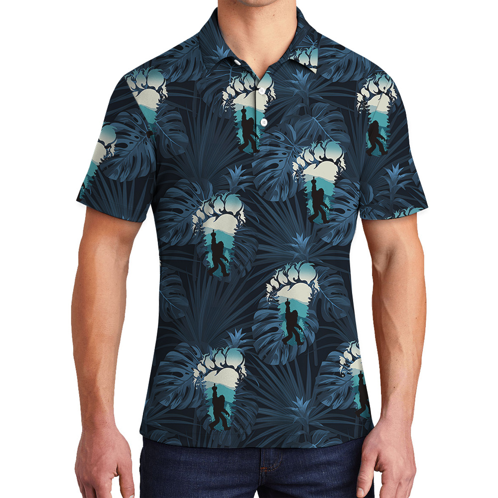 Tropical Sasquatch Navy Hawaiian Men's Polo Shirt - variant image 1