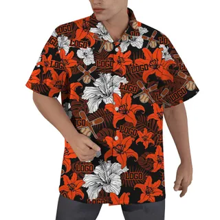 Red Hawaiian Baseball Shirt Men Custom Logo
