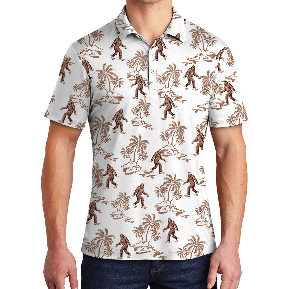Classic Sasquatch Tropical Hawaiian Polo Shirt For Men - variant image 1