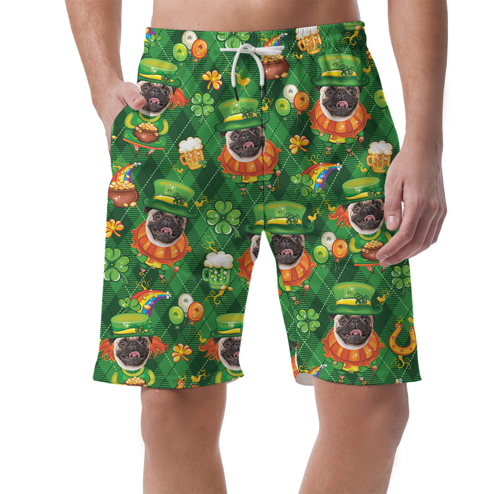 Green Pawty Custom Dog Face St. Patricks Hawaiian Men Shorts - variant image 1