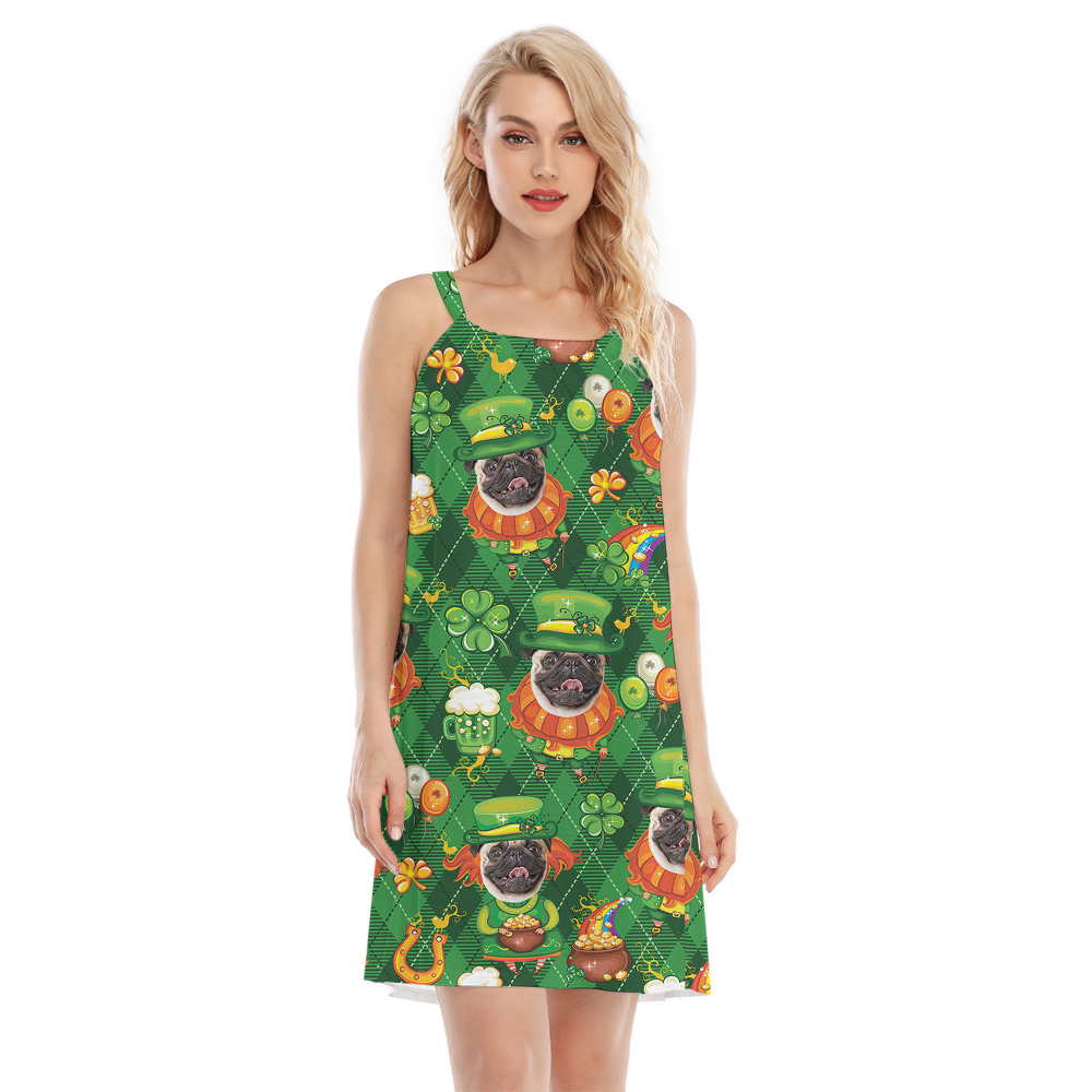 My Lucky Custom Dog Face Hawaiian Cami Dress for St. Patricks Day - variant image 1