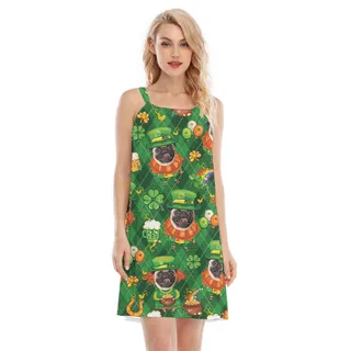 My Lucky Custom Dog Face Hawaiian Cami Dress for St. Patricks Day