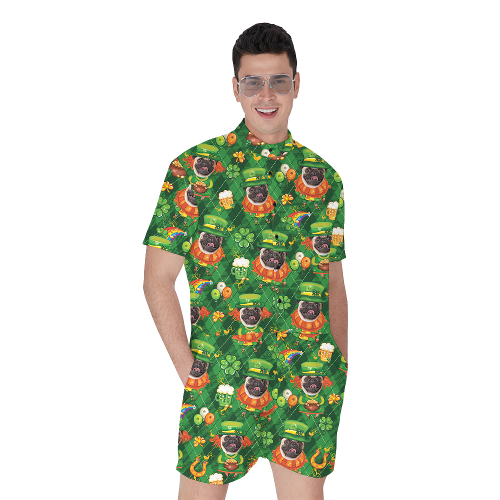 Clover Custom Dog Hawaiian Men Rompers for St. Patrick's Day - variant image 1