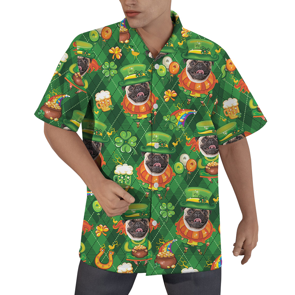 Furry Friend Lucky Look Custom Dog Face St. Patrick's Hawaiian Men Shirt - variant image 1