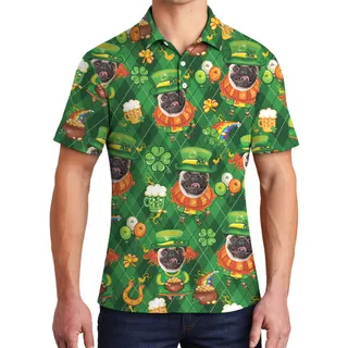 Custom Dog on Leprechaun Hat St Patricks Day Hawaiian Polo Shirt