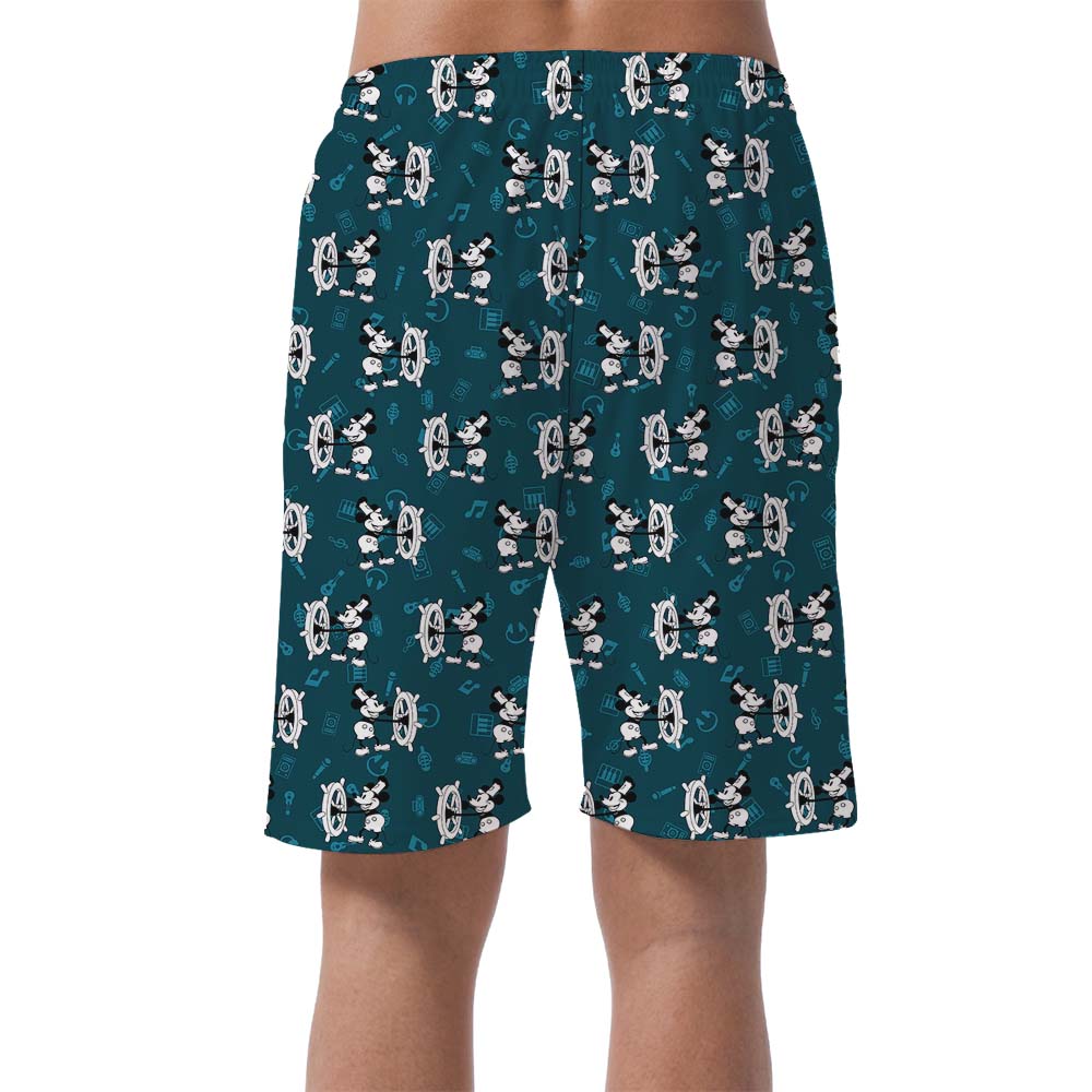 White And Black Mickey Steamboat Willie Men's Hawaiian Shorts