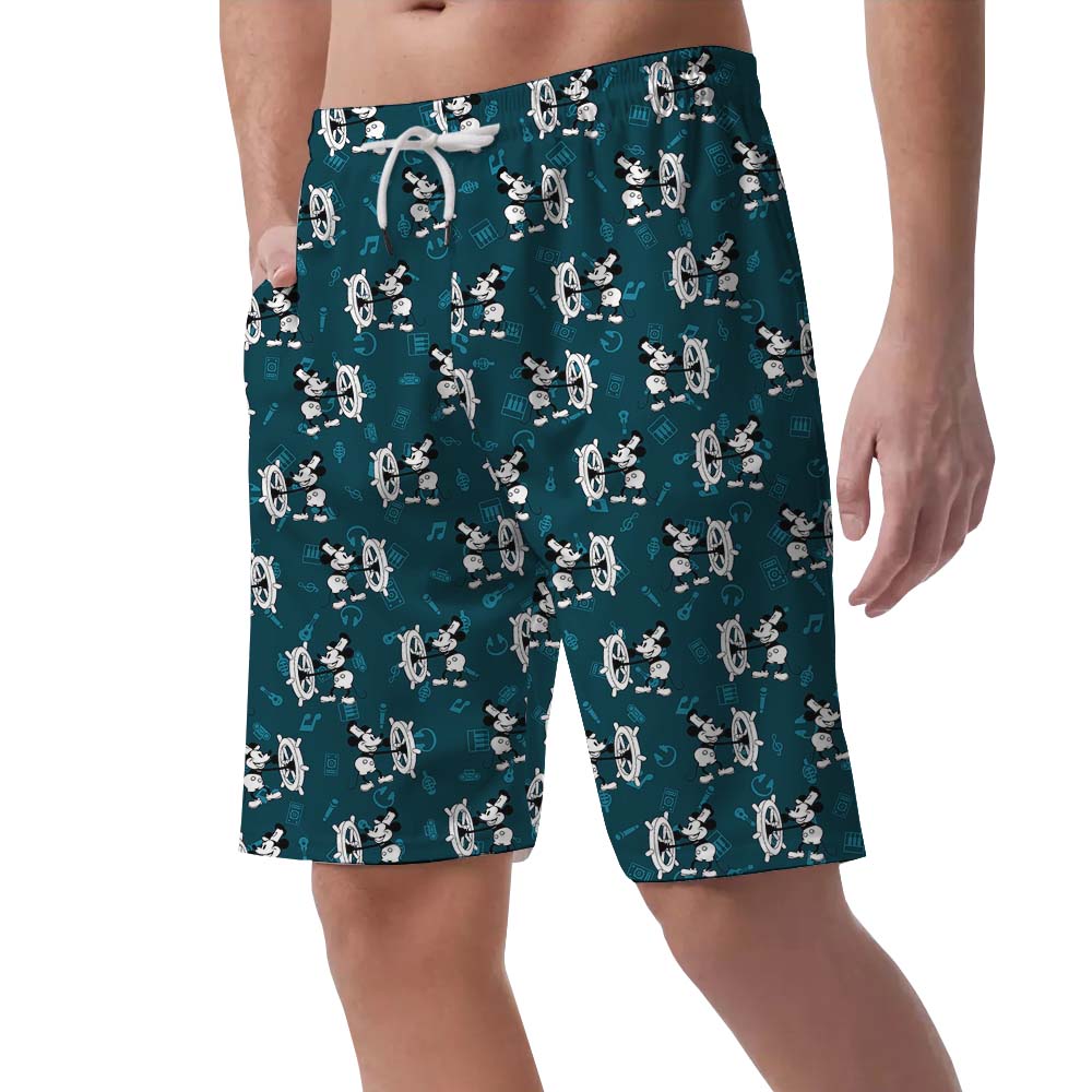 White And Black Mickey Steamboat Willie Men's Hawaiian Shorts