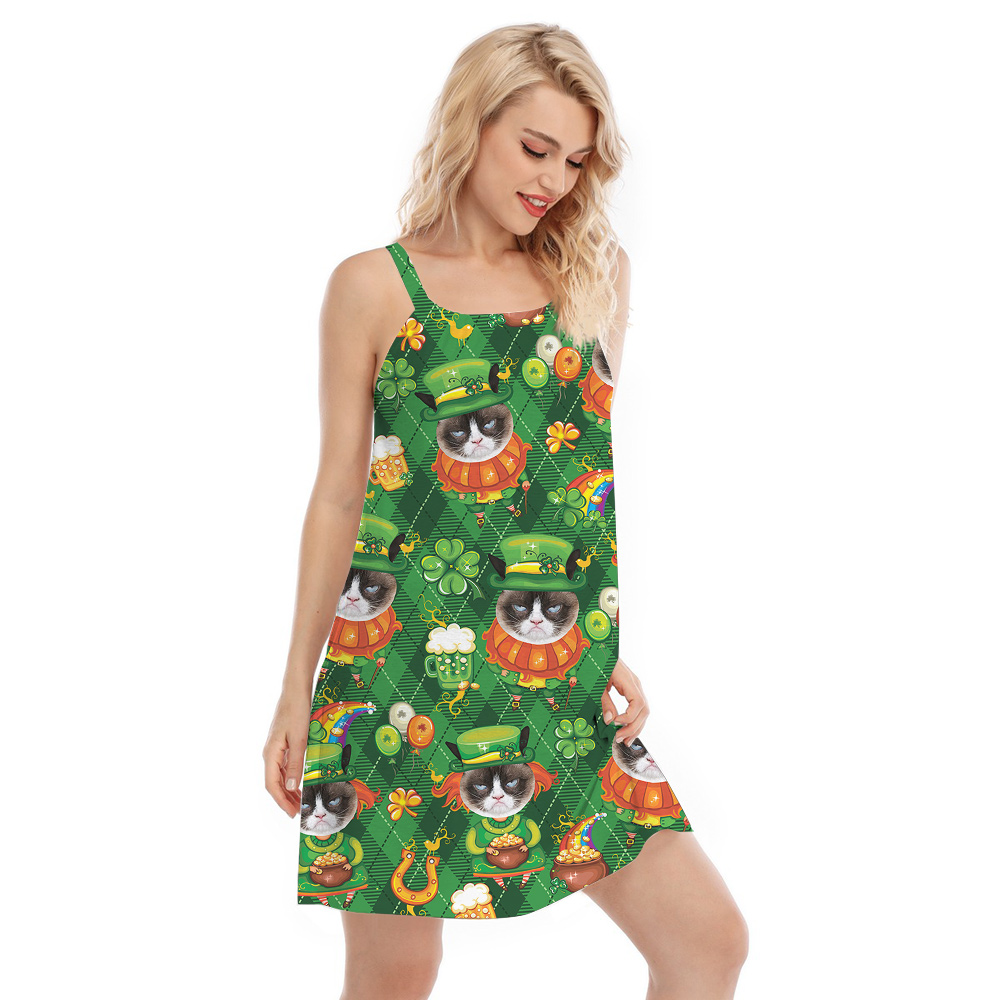 St. Patrick's Purrsonalized Custom Cat Face Cami Dress