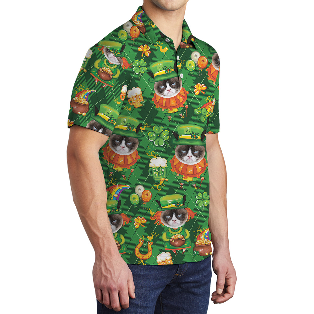 Irish Charm Custom Cat St Patricks Day Hawaiian Polo Shirts
